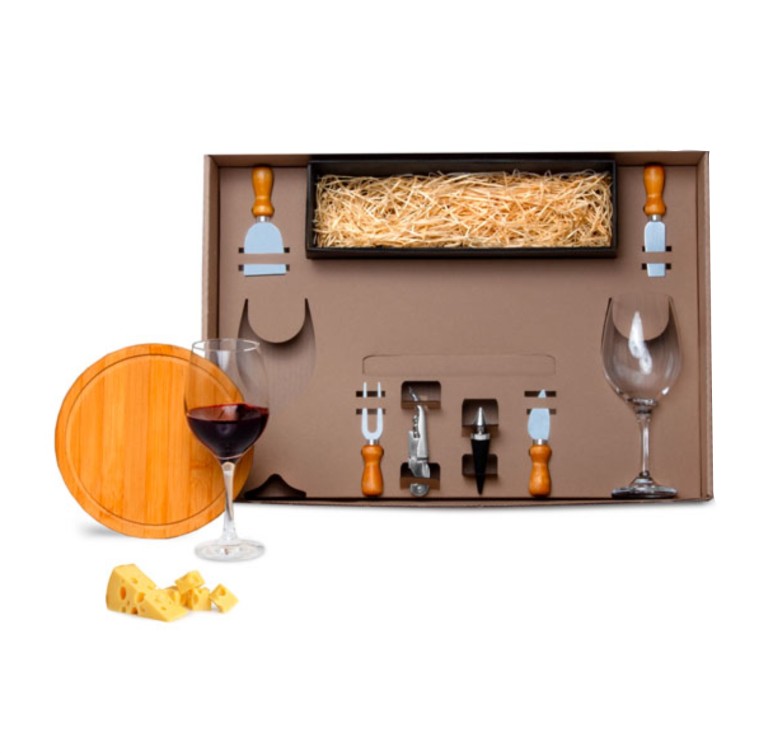 Brinde Kit Vinho/Queijo com Tábua